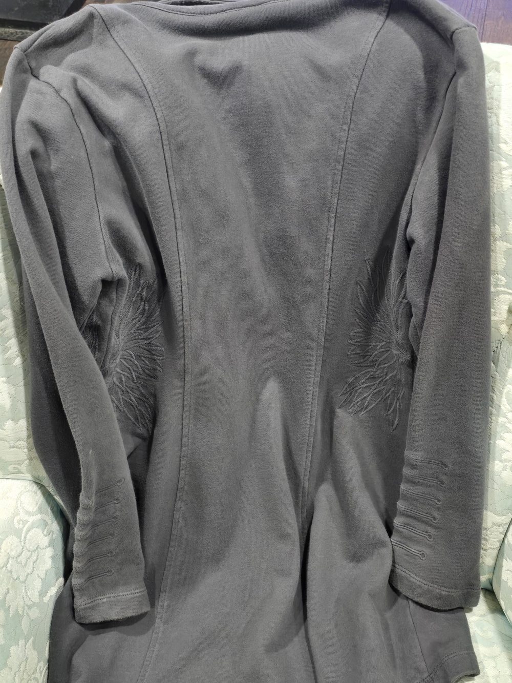 Soft Surroundings Gray Button-Front Distressed Military Jacket Sz M 100% Cotton - Picture 5 of 6